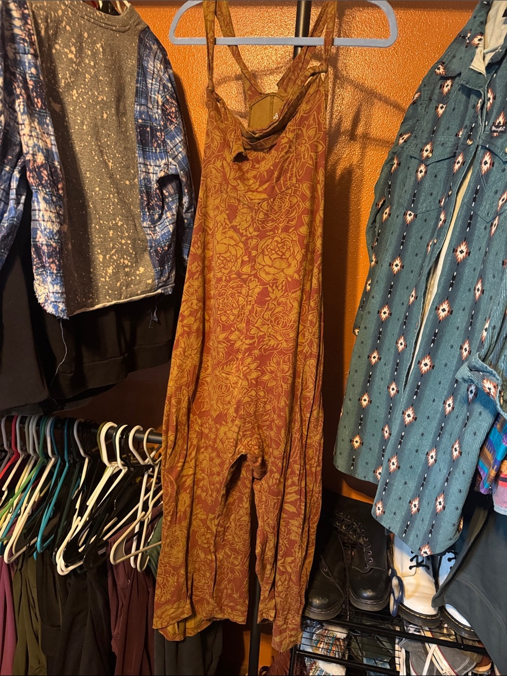 Bohemian Floral Jumpsuit in Rust